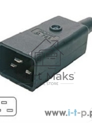 Разъемы для силового кабеля Hyperline CON-IEC320C20 Разъем IEC 60320 C20 220В 16A на кабель, контакты на винтах (плоские выступающие штыревые контакты в пластиковом обрамлении), прямой