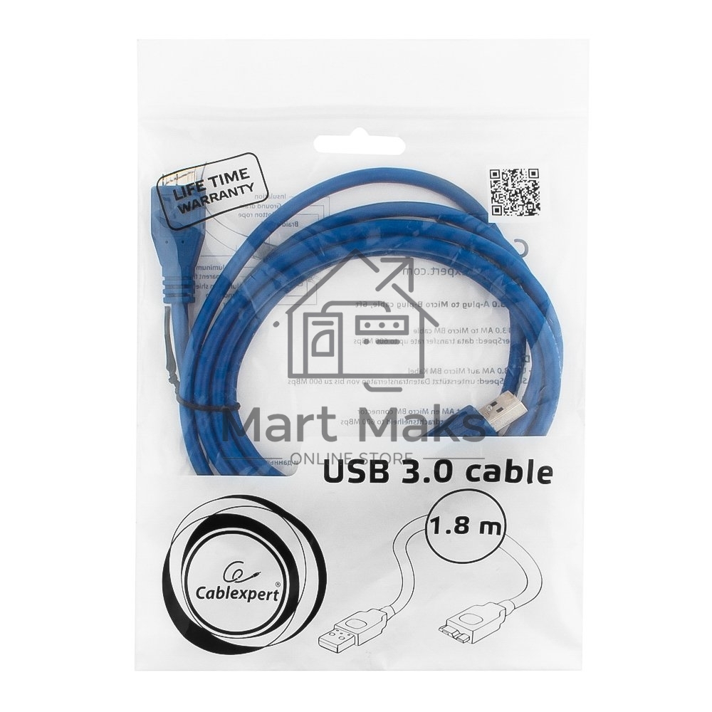 Кабель USB 3.0 для соед. 1.8м А-microB (5 pin) Gembird PRO позол.конт., пакет CCP-mUSB3-AMBM-6