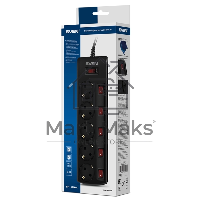 Сетевой фильтр Sven SF-05PL 1,8 м (5 розеток) черный 