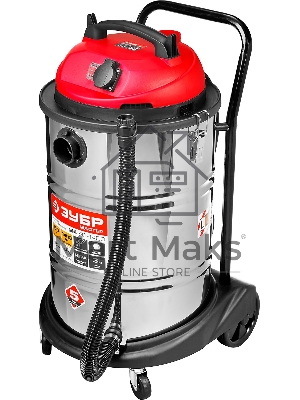 Строительный пылесос ЗУБР ПУ-60-1400 М4 серый/красный, 1400 Вт, уборка сухая/влажная/выдув, пылесборник мешок/контейнер, 60 л