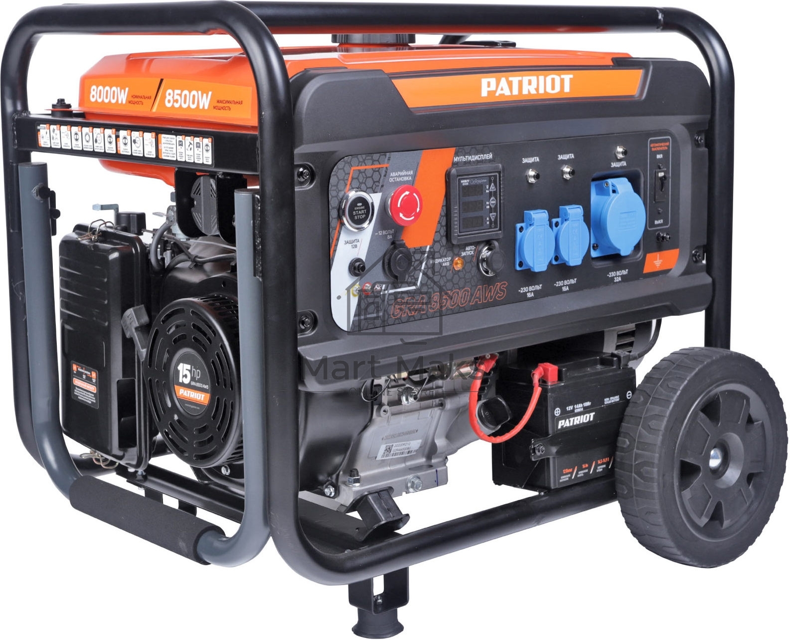 Электрогенератор бензиновый Patriot GRA 8500AWS, 8.5 кВт, 75 дБ, 100 кг