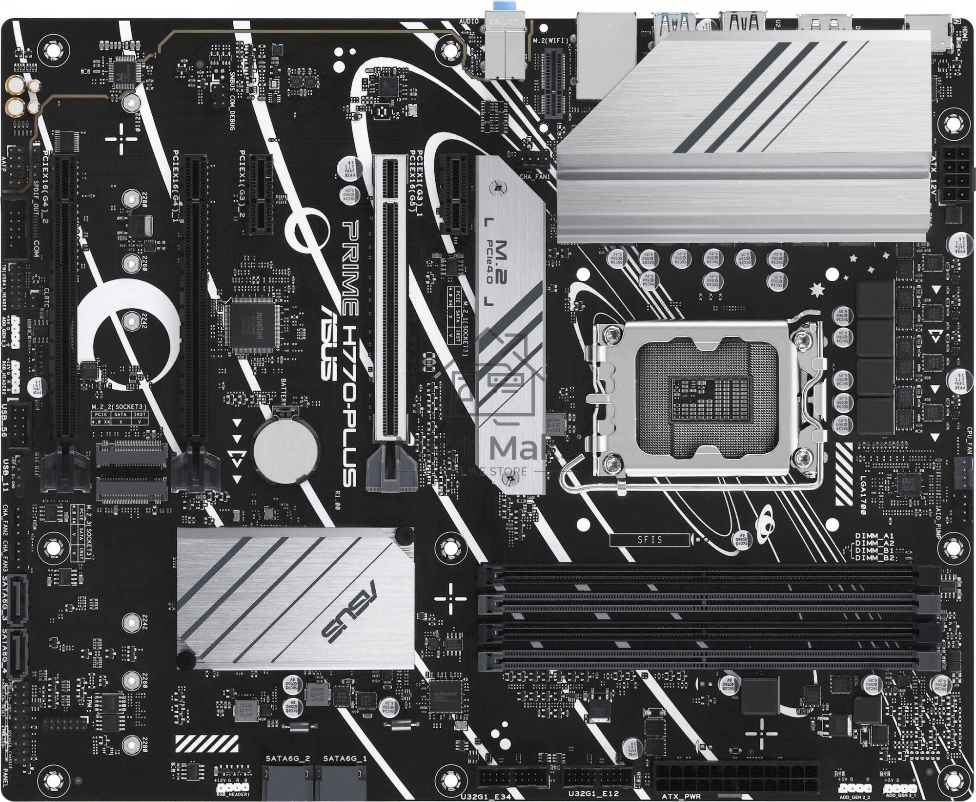 Материнская плата ASUS PRIME H770-PLUS, LGA 1700, Intel H770, 4xDDR5, 4xSATA, 3xM.2 PCIe 4.0 x4, 1xPCIe 5.0 x16, 2xPCIe 4.0 x4, 1xHDMI, 1xDP, 1xUSB-C 3.2 Gen 2, 2xUSB 3.2 Gen 2, 3xUSB 3.2 Gen 1, 1x 2.5Gb LAN, 3x3.5 мм, 7.1, ATX