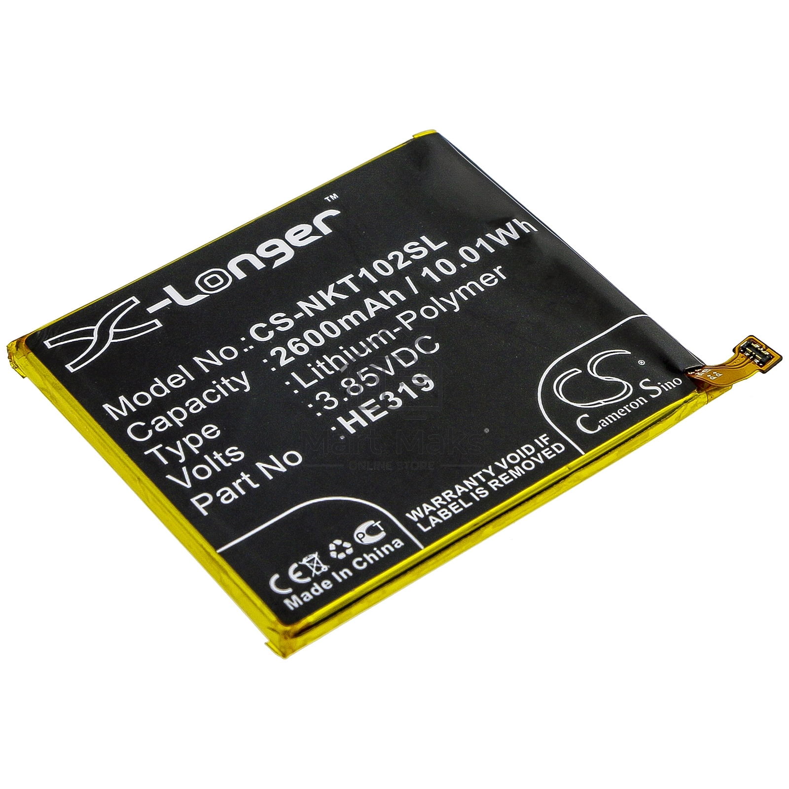 Аккумулятор CameronSinoCS-NKT102SL HE319 HE330 для Nokia 3, TA-1020, TA-1028, TA-1032 3.85V / 2600mAh / 10.01W