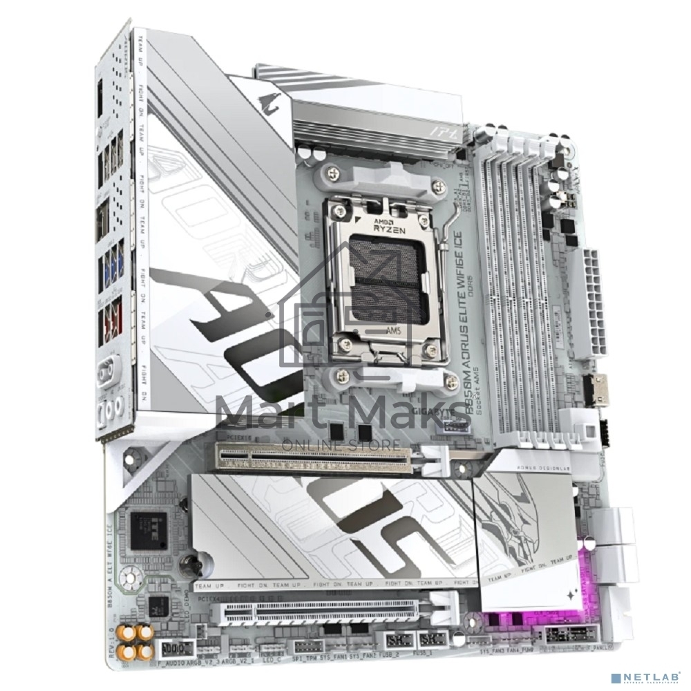 Материнская плата Gigabyte B850M AORUS ELITE WIFI6E ICE, AM5, AMD B850, 4xDDR5, 4xSATA, 2xM.2, 1xPCIe 5.0 x16, 1xPCIe 3.0 x4, 1xDP, 1xHDMI, 1x2.5Gb LAN, Wi-Fi 6E, Bluetooth 5.3, 2xUSB-A 10Gbps (Gen2), 5xUSB-A 5Gbps, 4xUSB-A 2.0, 1xUSB-C 10Gbps (Gen2), 2x3