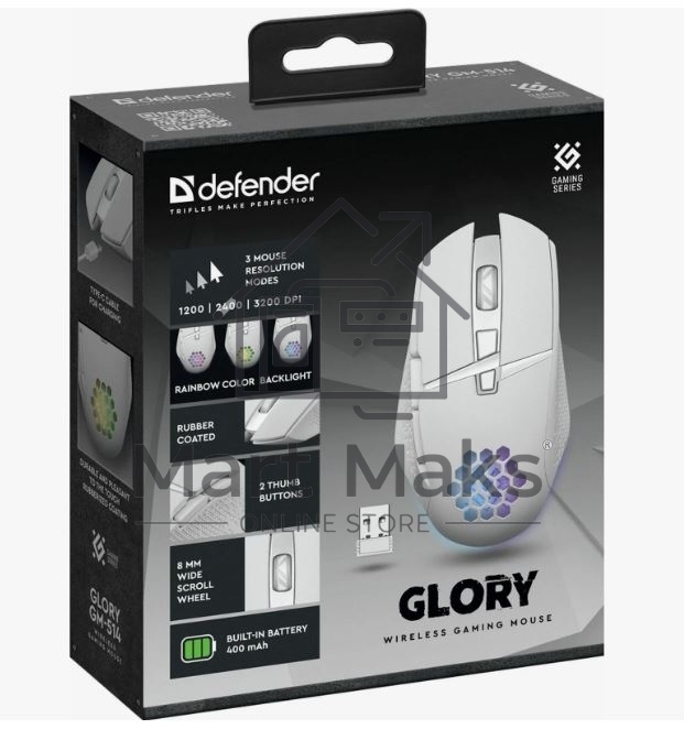Мышь беспроводная Defender Glory GM-514 белый, 3200 dpi, радиоканал, USB, кнопки - 7