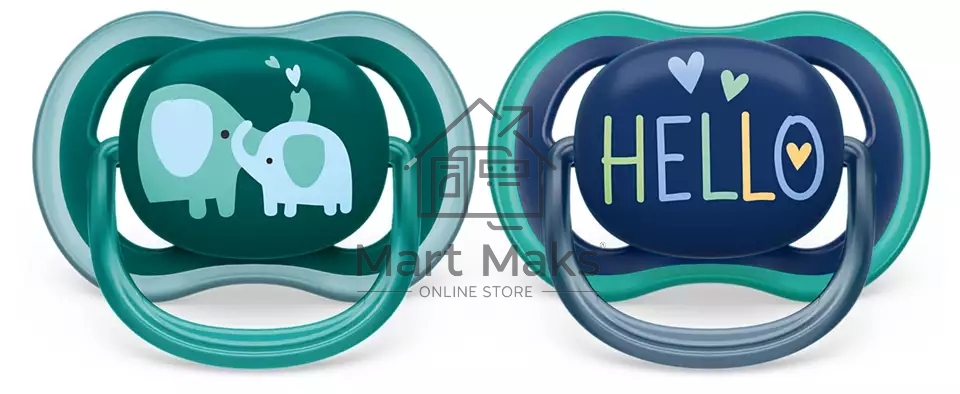 Пустышка Philips Avent ultra air, слоники/HELLO, 18+ мес., 2 шт.