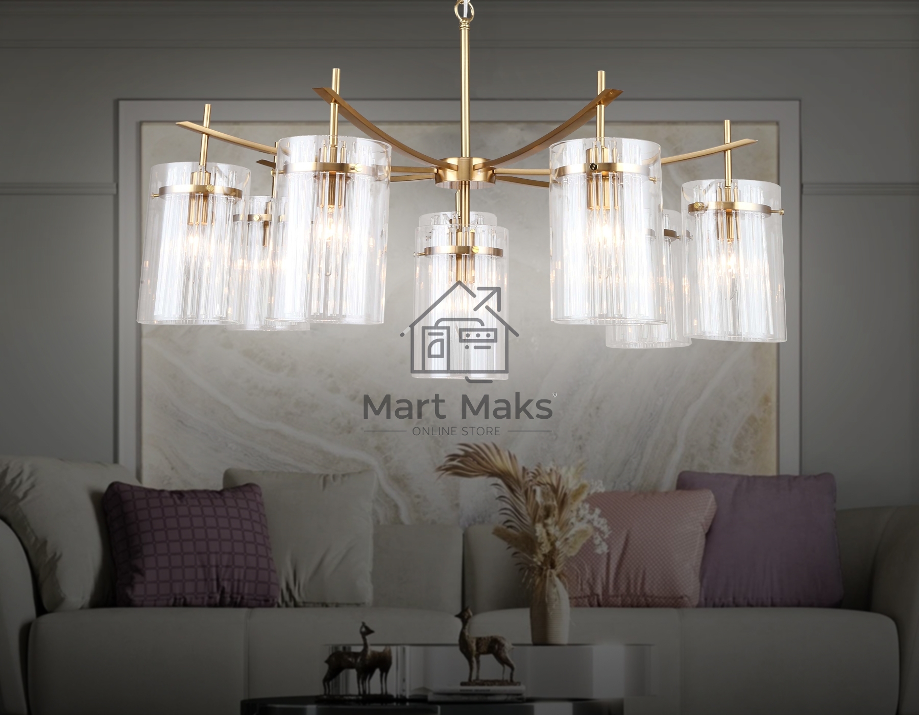Люстра Ambrella light LH56033/7+1 BS/CL латунь/прозрачный E14*8 max 40W D790*1200