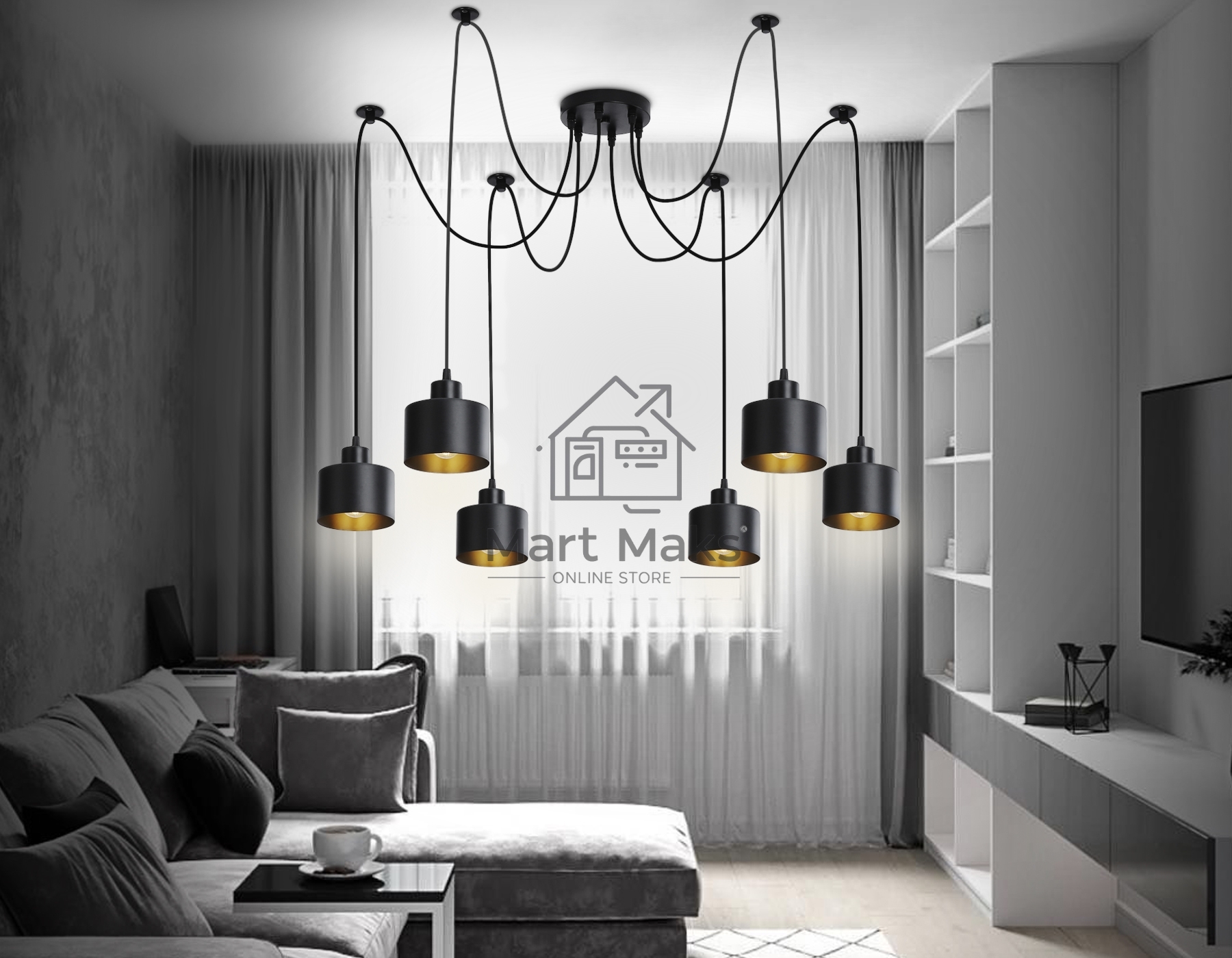 Светильник Ambrella light TR8132/6 BK черный E27*6 max 40W D700*800