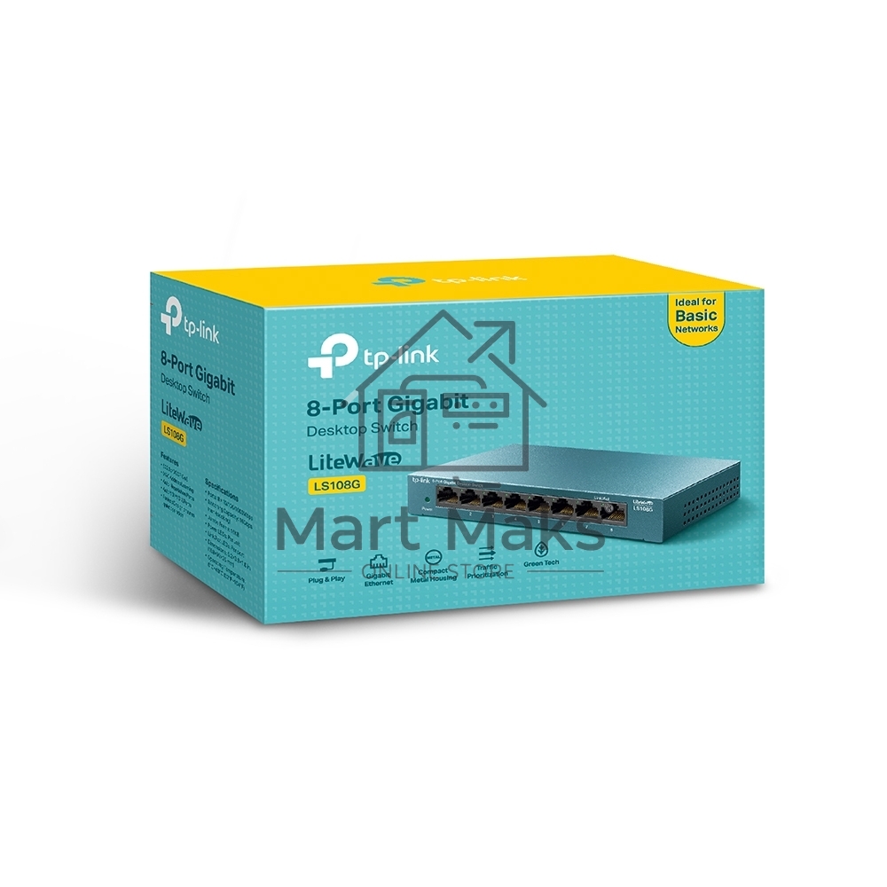 Коммутатор TP-Link LS108G 8-портовый 10/100/1000 Мбит/с настольный коммутатор SMB