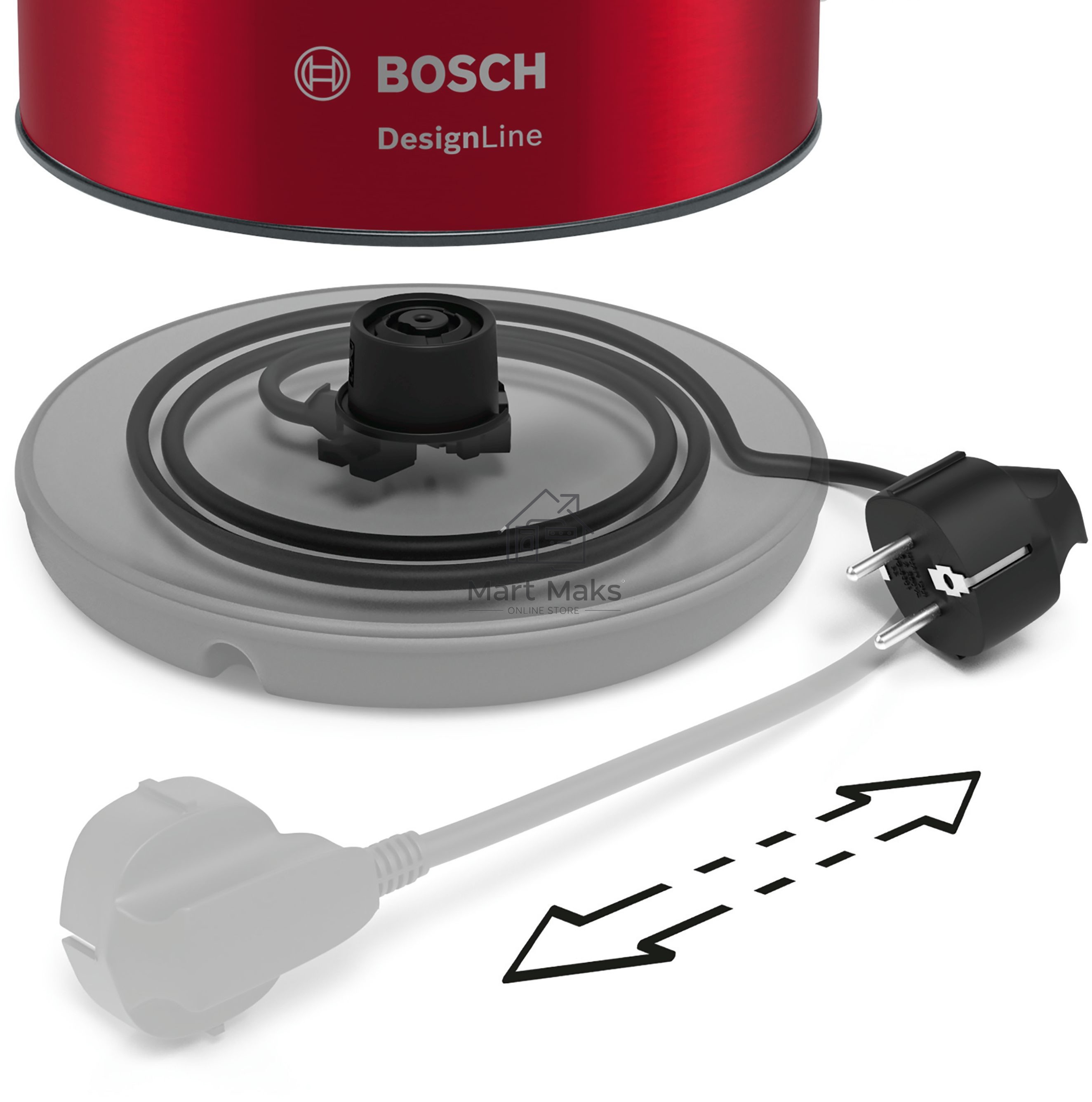 Чайник электрический Bosch TWK3P424 1.7л. 2400Вт красный (корпус: нержавеющая сталь)