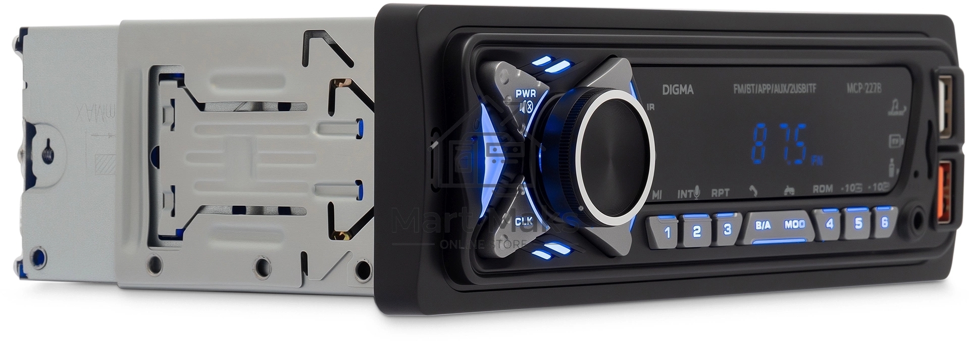 Автомагнитола Digma MCP-227B 1DIN 2x45Вт v5.0 USB 2.0 AUX 2 ПДУ