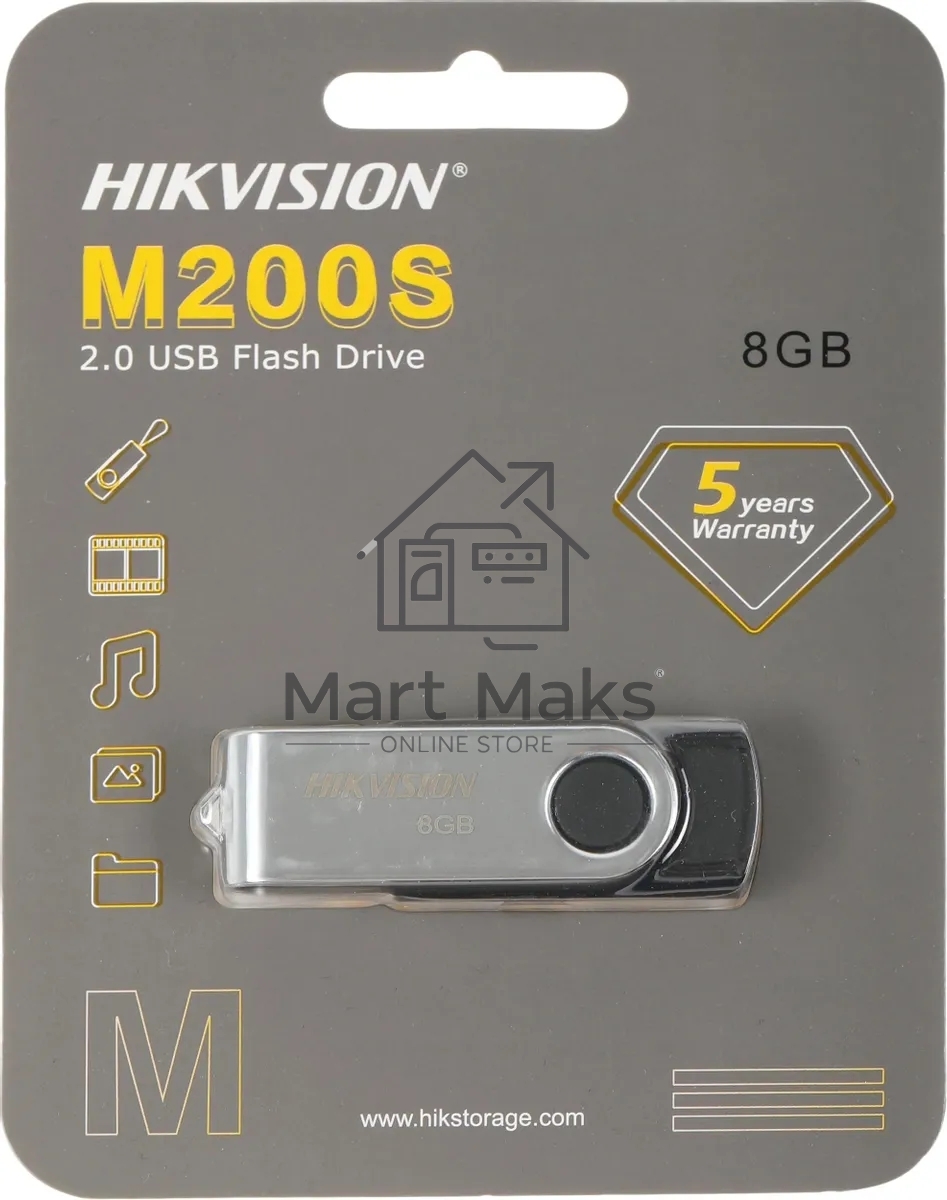 Флешка USB R/W R/W HS-USB-M200S/8GUSB 2.0 8Gb Hikvision Flash USB Drive (ЮСБ брелок для переноса данных) HS-USB-M200S/8G