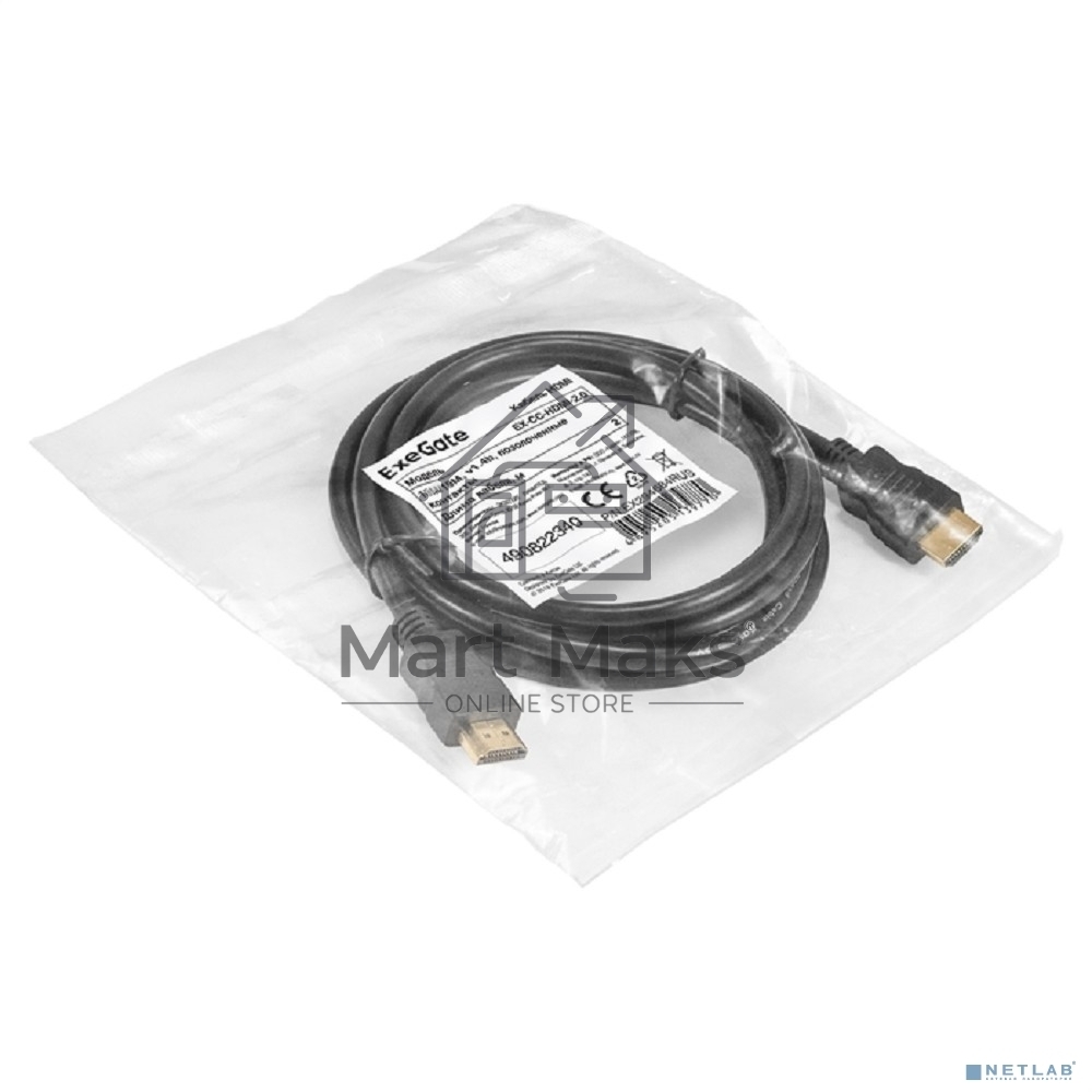 Кабель HDMI ExeGate EX-CC-HDMI-2.0 (19M/19M, 2м, v1.4b, позолоченные контакты)