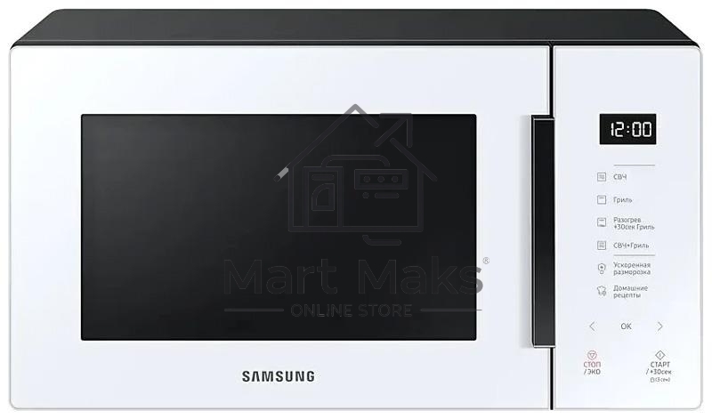 Микроволновая печь Samsung MG23T5018AW/BW белый, 23 л, 800 Вт, переключатели - сенсор
