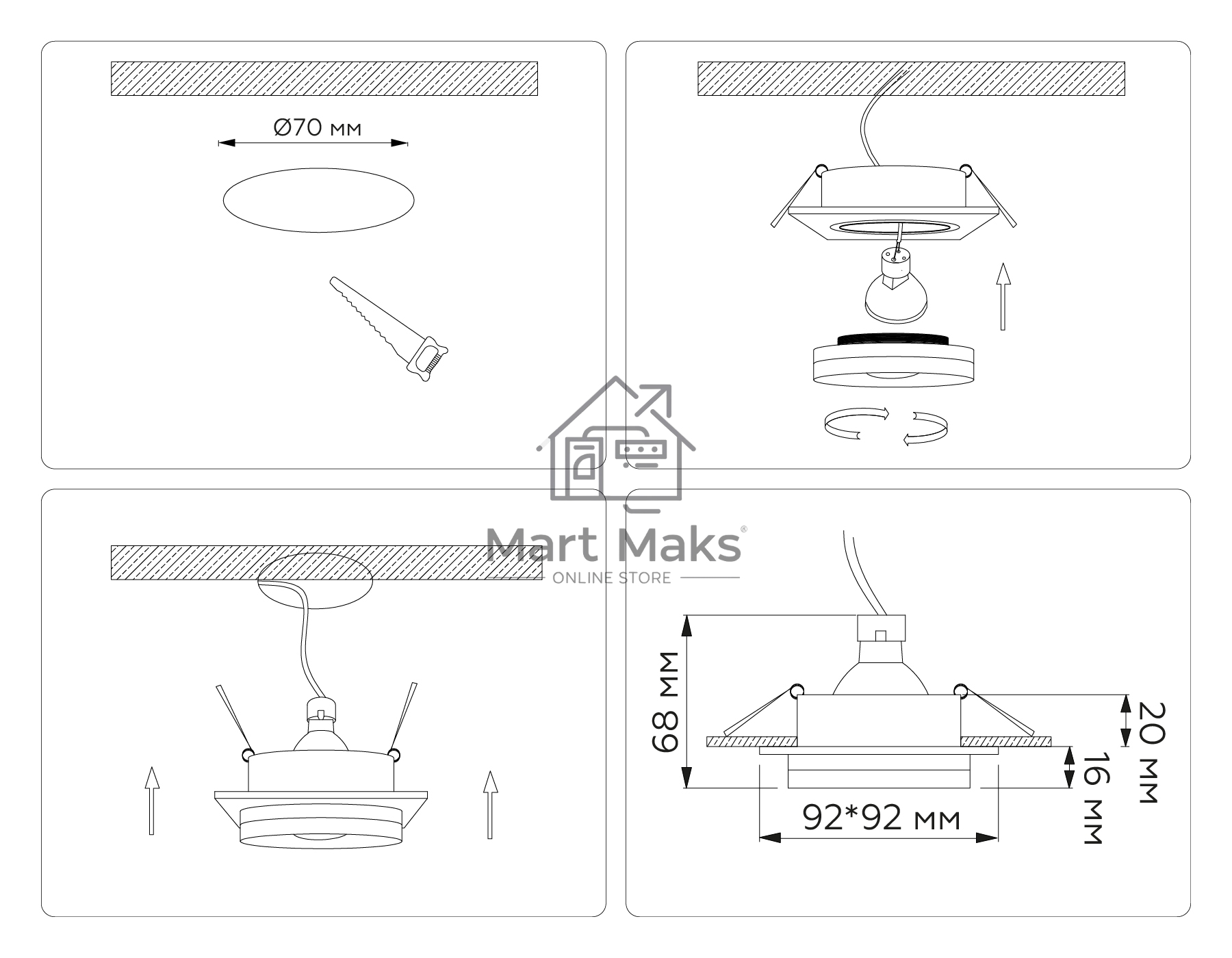Светильник Ambrella light TN30710 BK черный GU5.3 92*92*36
