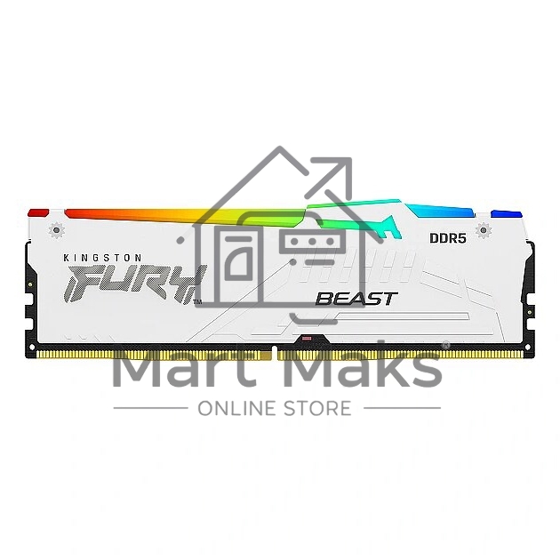 Оперативная память Kingston Fury Beast, DDR5, 16GB (1x16GB), 5200MHz, CL36, DIMM, с радиатором, RGB, белый