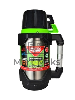 Арктика, 110-1500, Термос, узкое горло 1,8л + чашки Узкое горло, 1,5л, с доп.чашкой и контейнером для чая, 2 крышки-чашки 400мл, холод/тепло 32ч