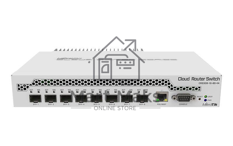 Коммутатор MikroTik CRS309-1G-8S+IN 8 SFP+, dual-core 800MHz CPU, 512MB RAM, POE, RS232 serial port