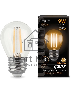 Лампа светодиодная Filament Шар E27 9Вт 2700К Gauss 105802109