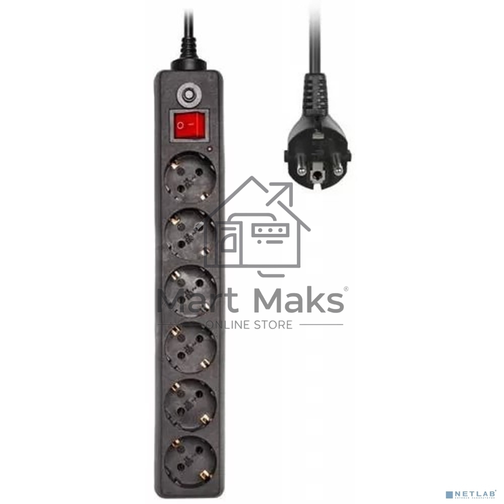 Сетевой фильтр Buro 600SH-1.8-B 1.8м (6 розеток) черный (коробка)