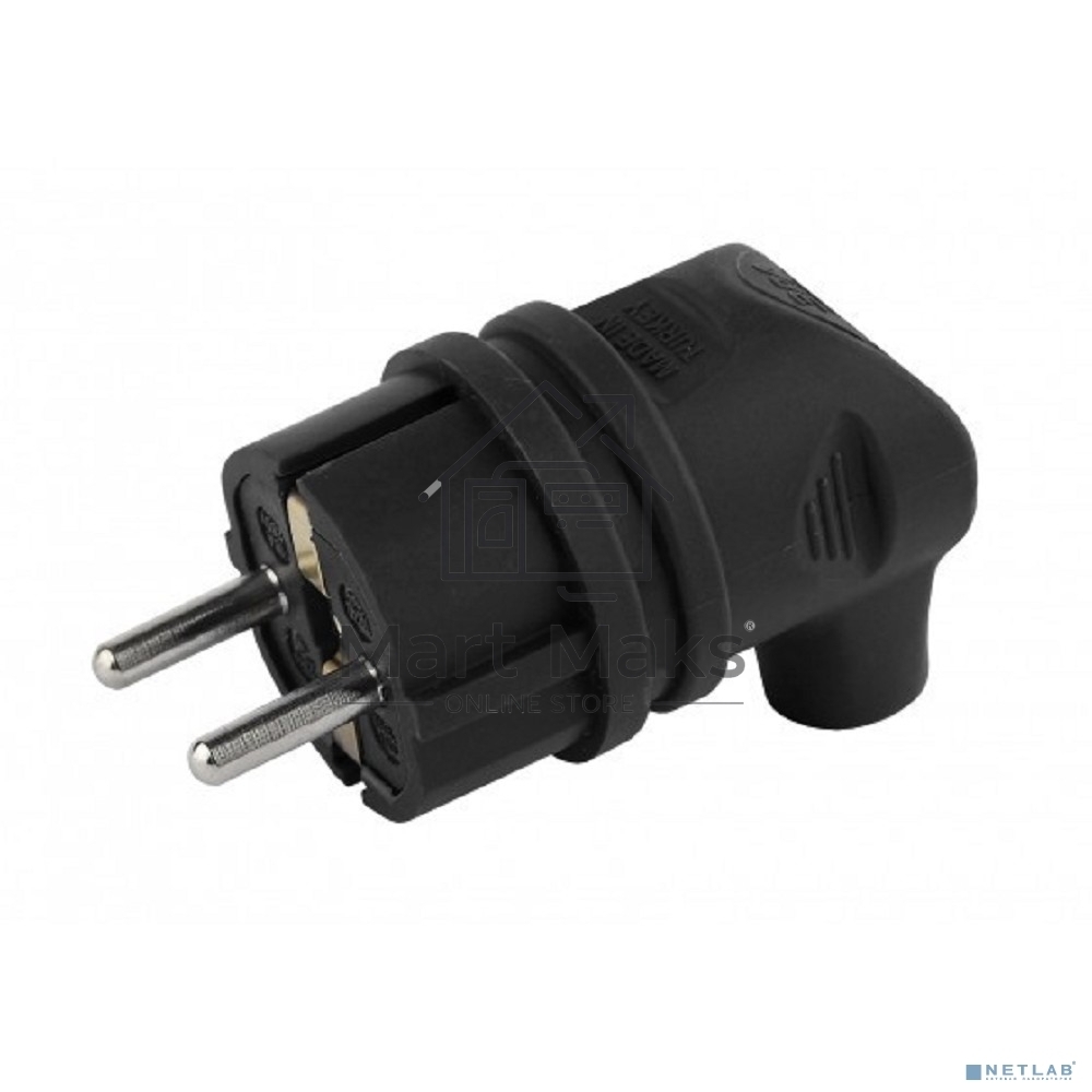 Вилка каучуковая ЭРА с/з 90град 16A IP44 черная (35/350/2100)