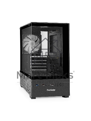 Компьютерный корпус Minitower ExeGate i3 SEA (mATX, БП 800NPX, 2*USB+1*USB 3.0, HD аудио, черный, 1 вент. 12см с RGB подсветкой, передняя и боковая панели - закаленное стекло)