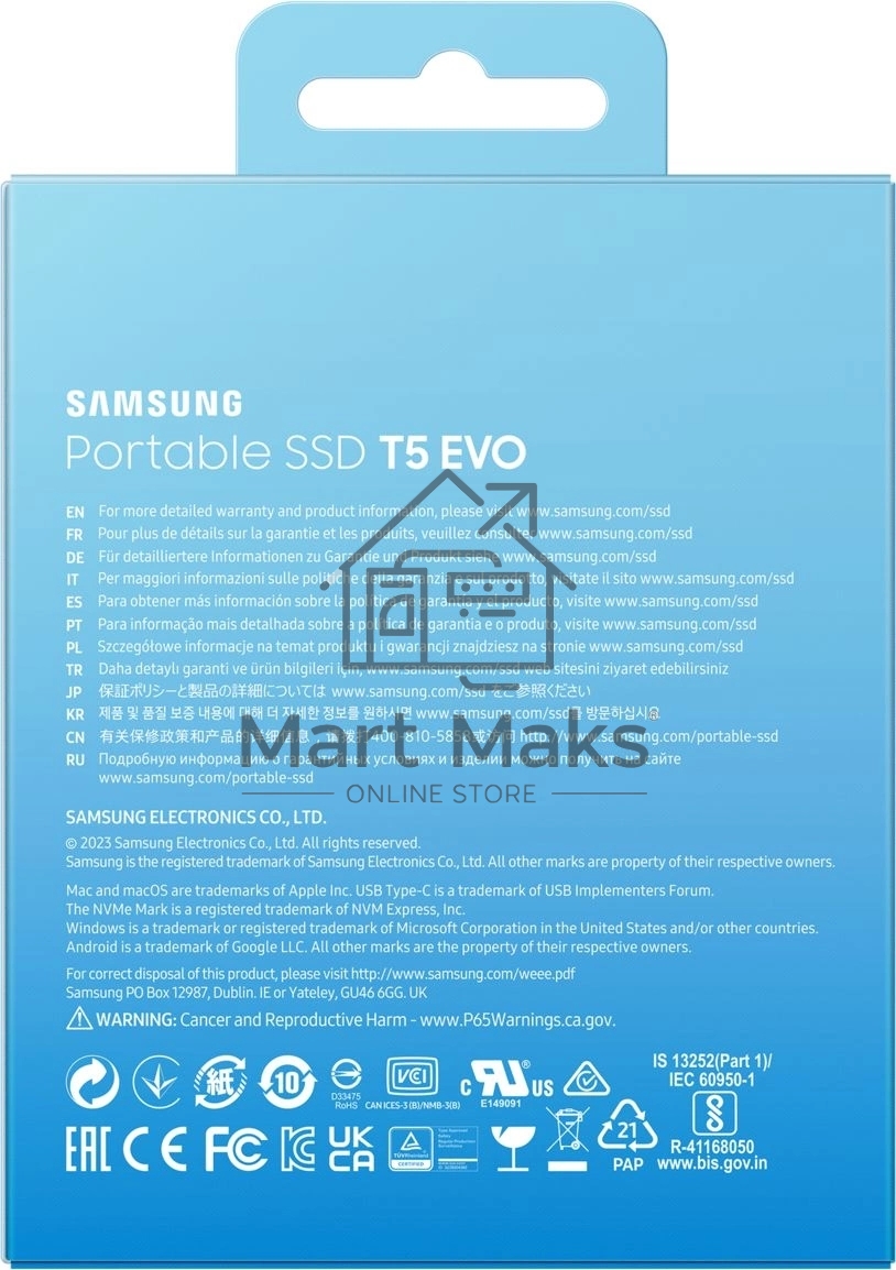 Внешний накопитель SSD Samsung T5 EVO External 2Tb (1024GB) BLACK USB 3.2 (MU-PH2T0S/WW) 1year