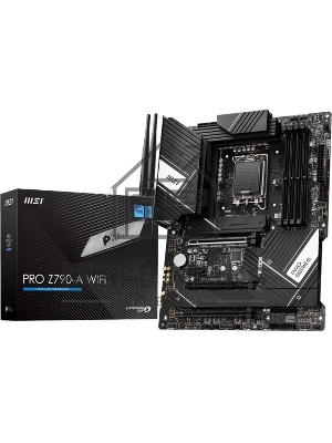 Материнская плата MSI PRO Z790-A WIFI, LGA1700, Intel Z790, 4xDDR5, 6xSATA, 4xM.2, 1xPCIe 5.0 x16, 1xPCIe 4.0 x4, 1xPCIe 3.0 x1, 1xDP, 1xHDMI, 1x2.5Gb LAN, Wi-Fi 6E, Bluetooth 5.3, 1xUSB-C 20Gbps, 3xUSB-A 10Gbps, 2xUSB-A 5Gbps, 2xUSB-A 2.0, 5x3.5 мм, 7.1,