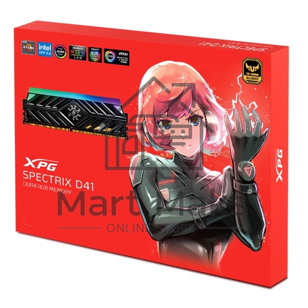 Оперативная память XPG Spectrix D41 RGB, DDR4, 32GB (2x16GB), 3600MHz, CL18, UDIMM, с радиатором, RGB, серый