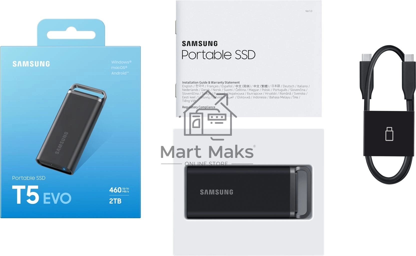 Внешний накопитель SSD Samsung T5 EVO External 2Tb (1024GB) BLACK USB 3.2 (MU-PH2T0S/WW) 1year