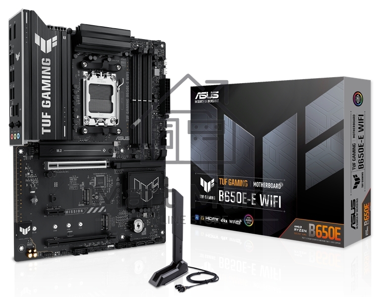 Материнская плата ASUS TUF GAMING B650-E WIFI, AM5, AMD B650, 4xDDR5, 4xSATA, 3xM.2, 1xPCIe 4.0 x16, 1xPCIe 4.0 x16, 1xPCIe x1, 1xDP, 1xHDMI, 1x2.5Gb LAN, Wi-Fi 6E, Bluetooth 5.3, 2xUSB-C (1x10Gbps, 1x20Gbps), 3xUSB-A 5Gbps, 2xUSB-A 10Gbps, 3xUSB-A 2.0, 5