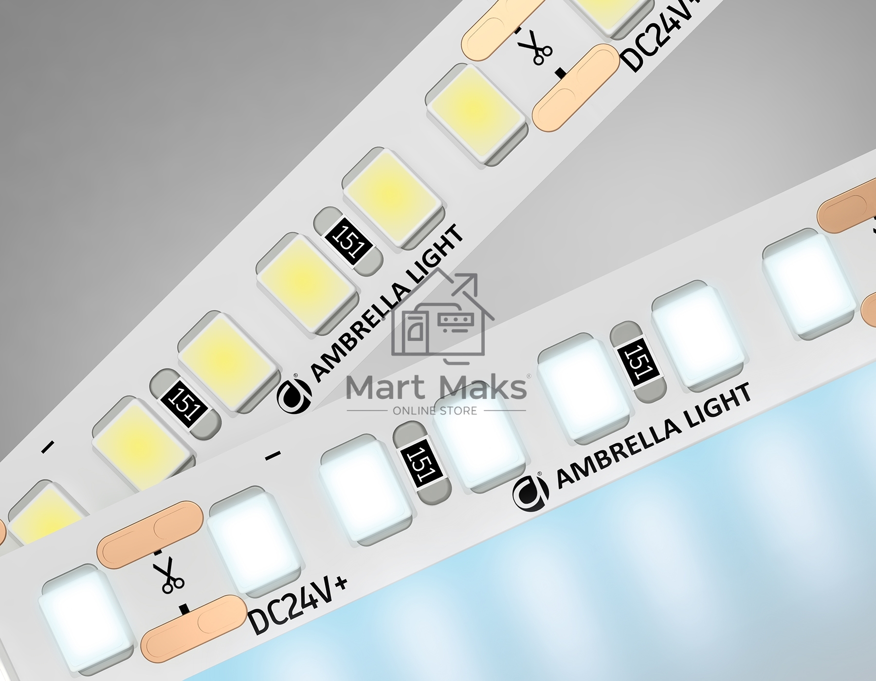 Светодиодная лента Ambrella light GS3203 2835 180Led/ 14.4W m/ 24V IP20 6500K/ 5000*8*1.2mm (2 конт.)