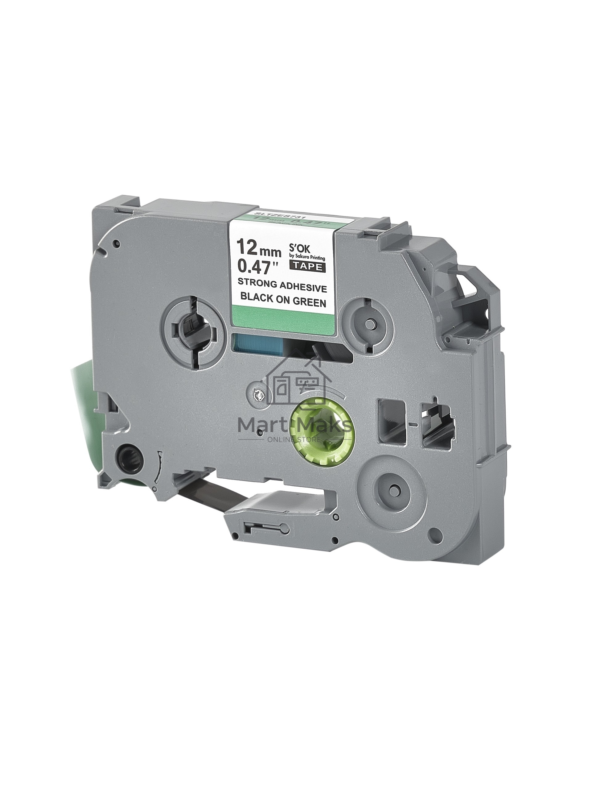 Кассета с лентой S'OK by Sakura Printing TZES731 для Brother, черный на зеленом, 12мм/8м, наклейка