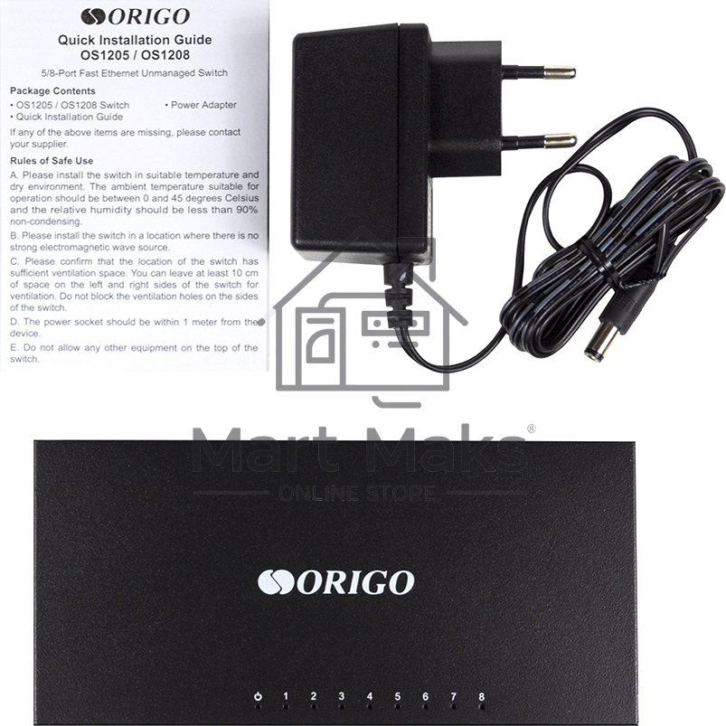 Неуправляемый 8-портовый коммутатор ORIGO OS1208/A1A 10/100 Мбит/с