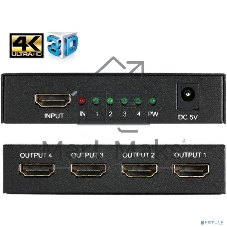 Разветвитель HDMI HDMI 4K Splitter Orient HSP0104H, 1->4, HDMI 1.4b/3D, UHDTV 4K(3840x2160)/HDTV1080p/1080i/720p, HDCP1.2, внешний БП 5В/1.5A, метал.