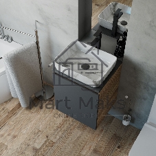 Тумба Bau Dream Blackwood 50 графит, раковина BAU Hotel 51х39, мрамор, смеситель для раковины высокий Hotel Black, черный, выпуск клик клак, черный