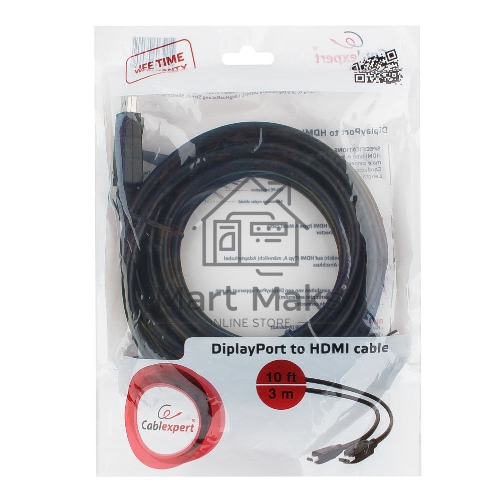 Кабель DisplayPort-HDMI Gembird/Cablexpert 3м, 20M/19M, черный, экран, пакет(CC-DP-HDMI-3M)
