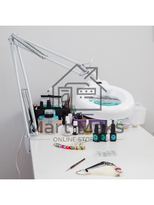 Лупа на струбцине Rexant, круглая, 8D, с подсветкой, белая 31-0021