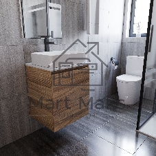 Тумба Bau Dream Blackwood 50 с дверцей, раковина BAU Hotel 48х37, смеситель для раковины высокий Hotel Black, черный