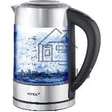 Чайник электрический Vitek VT-WK1046 1.7л. 2200Вт черный/серебристый корпус: стекло/металл