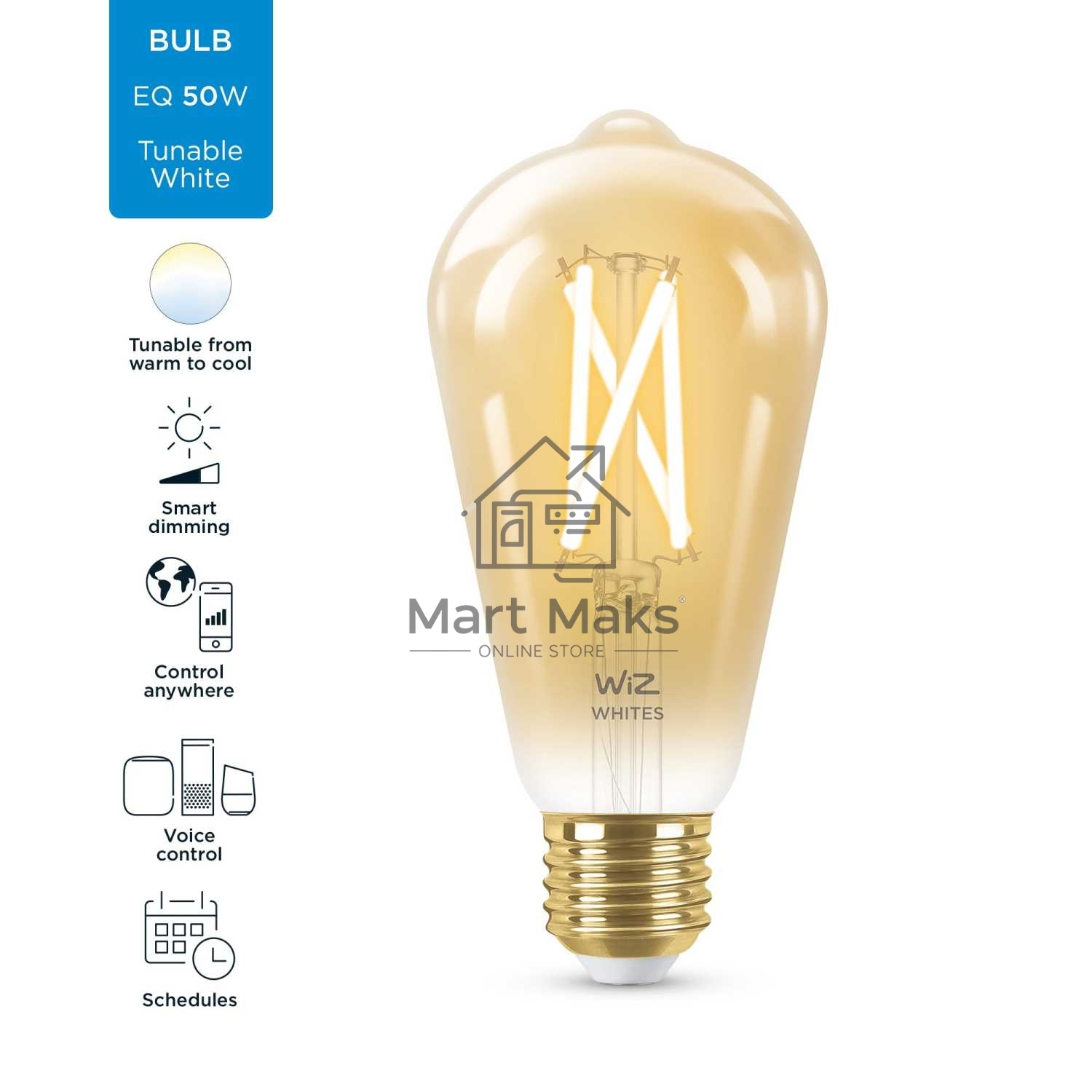 Лампа светодиодная WiZ Wi-Fi BLE50WST64E27920-50Amb1PF/6