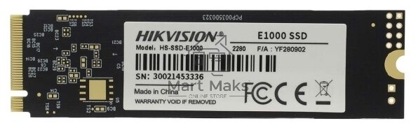 Накопитель SSD Hikvision HS-SSD-E1000/512G Hiksemi, 512Gb, PCIe 3.0 x4, M.2 2280, NVMe, R/W 2000/1610