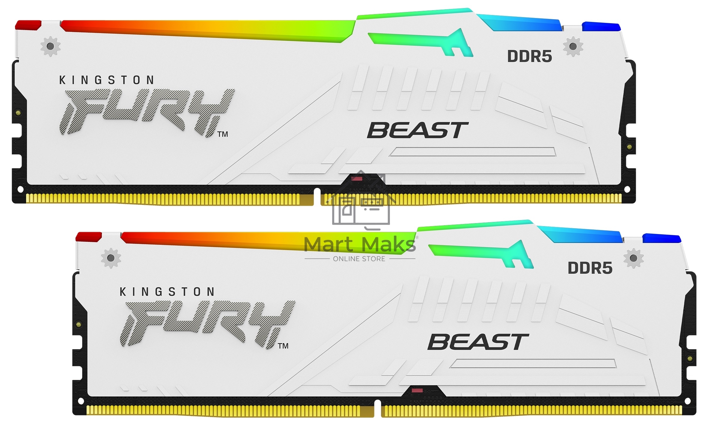 Оперативная память Kingston Fury Beast, DDR5, 64GB (2x32GB), 5600MHz, CL36, DIMM, радиатор, RGB, белый