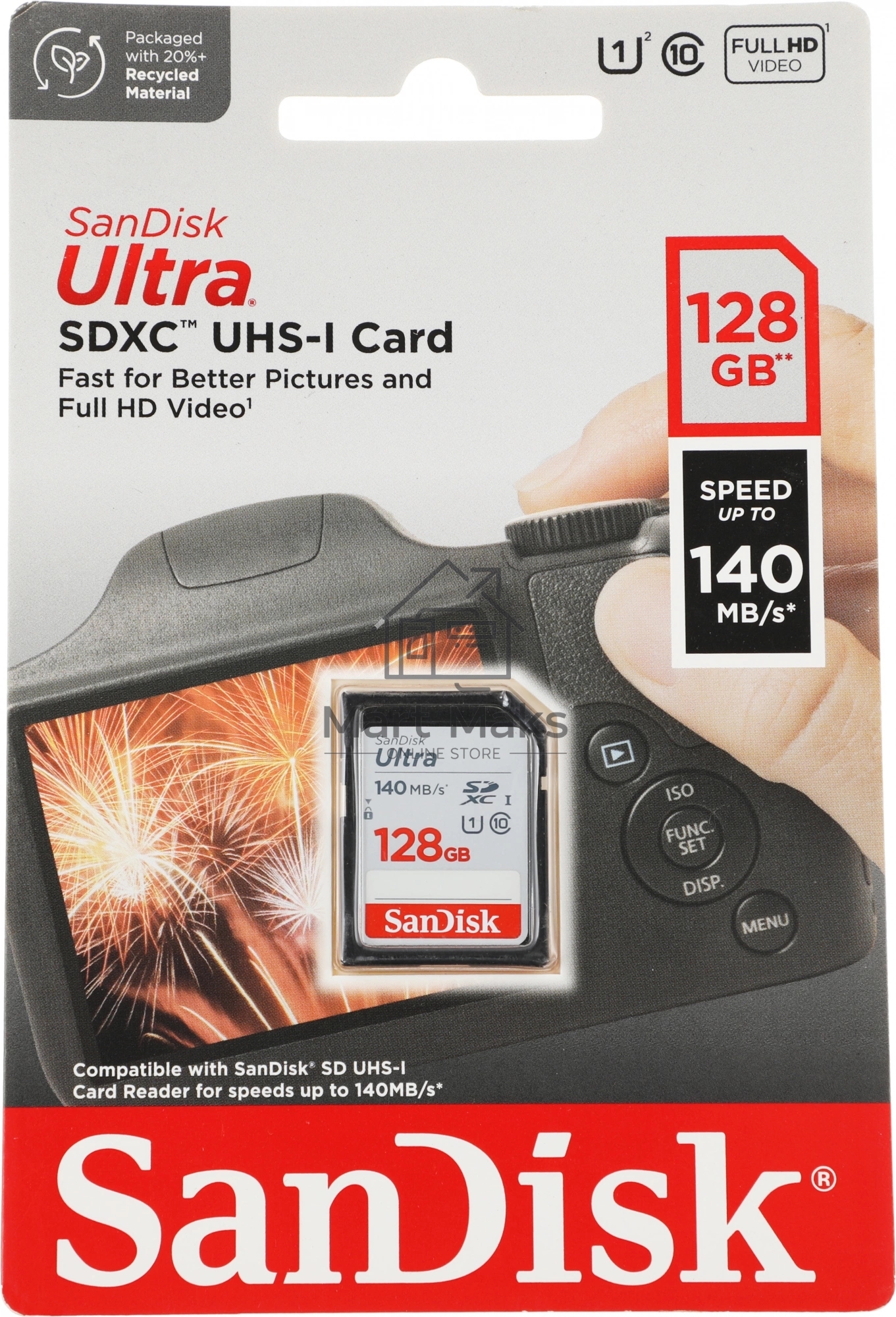 Флеш карта SD 128GB SanDisk SDXC Class 10 UHS-I Ultra 140MB/s