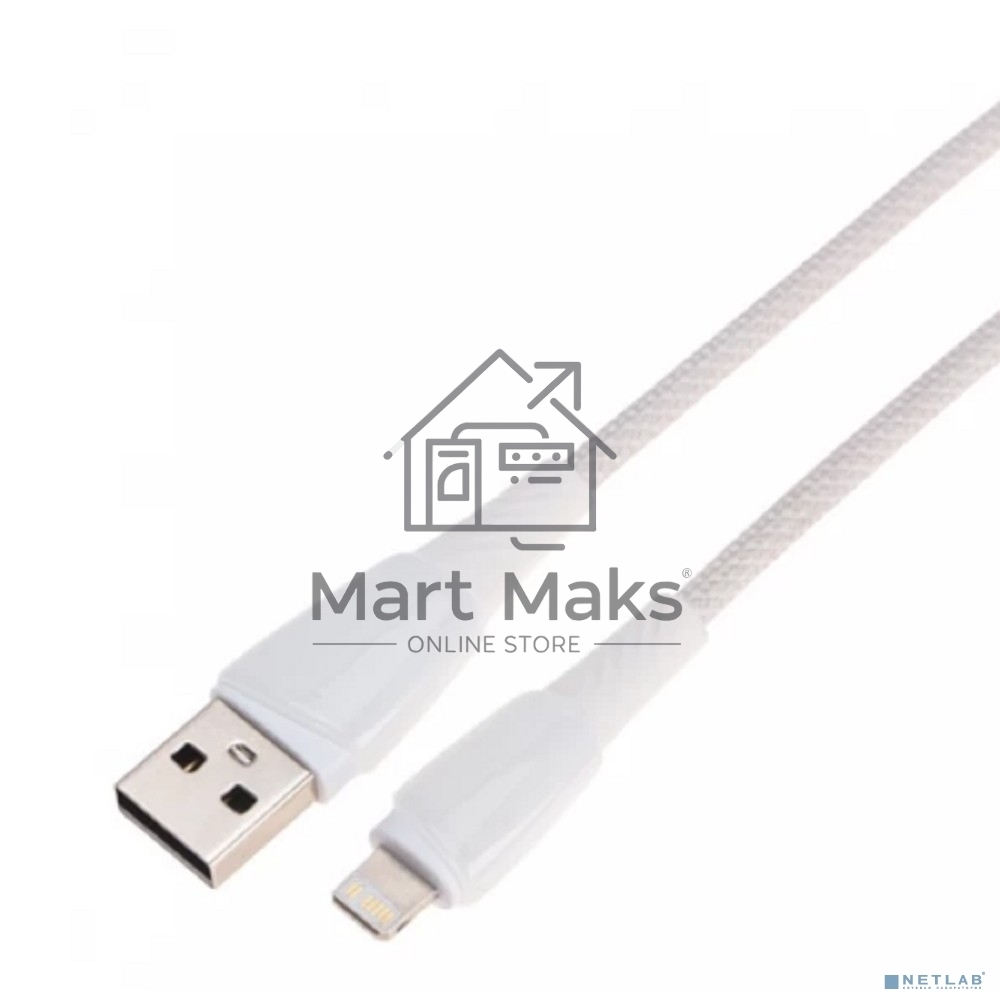 Кабель USB-A – Lightning для Apple, 2,4А, 1м, в белой нейлоновой оплетке Rexant