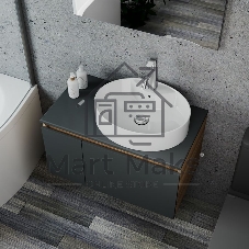Комплект для ванной, 4 предмета (Тумба подвесная Bau Blackwood 80 графит + Раковина BAU 51х41, с отв. под см-ль, Смеситель Dream, нерж. сталь, выпуск)