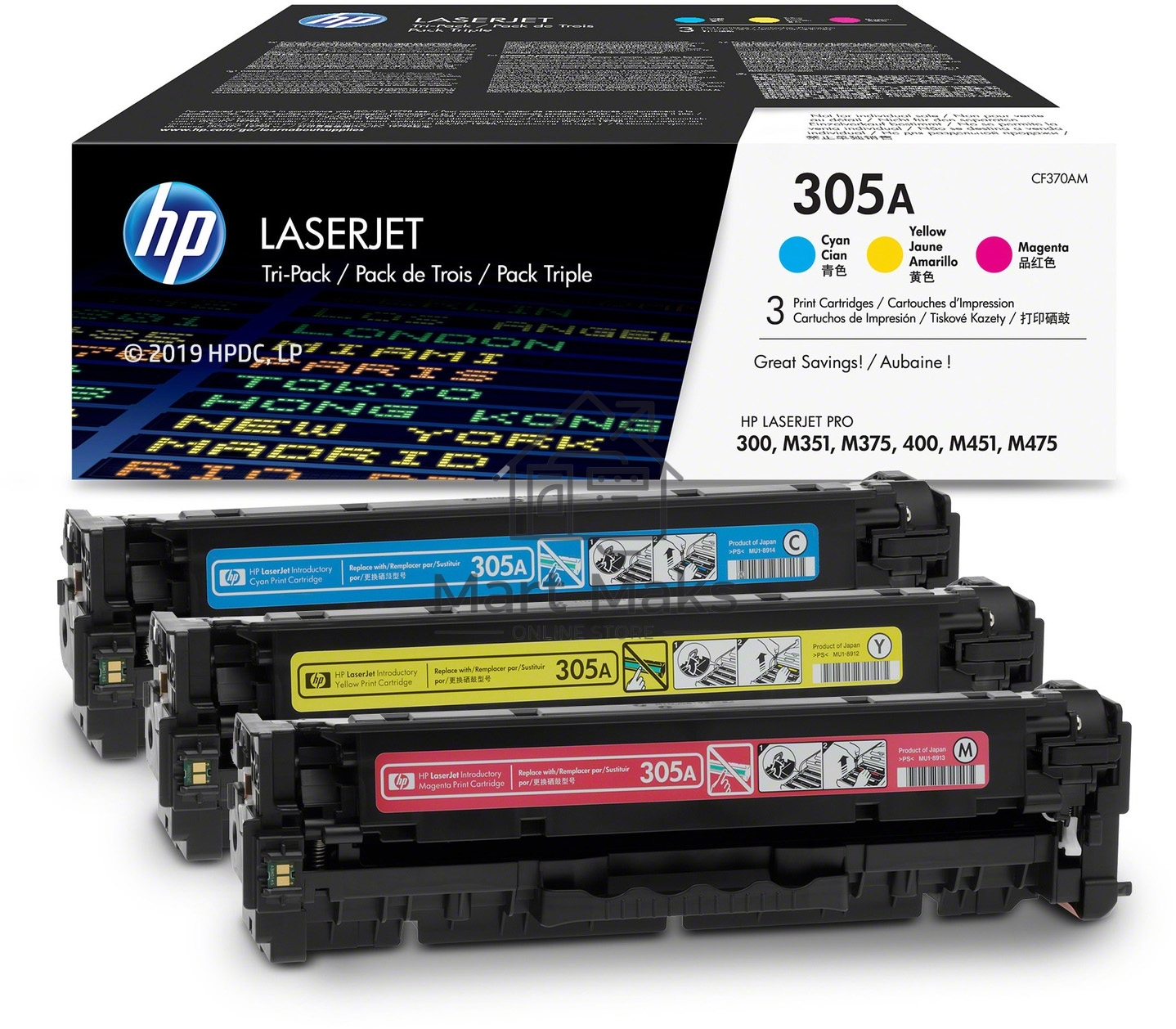 Картридж лазерный набор HP CF370AM № 305A голубой/пурпурный/желтый CLJ M451 (CE411A+CE412A+CE413A)