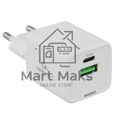Зарядное устройство Cablexpert MP3A-PC-63, 30Вт GaN, 3А, QC4.0/PD, 1xUSB, 1xType-C, белый, пакет