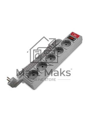 Удлинитель с сетевым фильтром 5х5м 10А ПВС 3х0.75 сер. Союз 1330