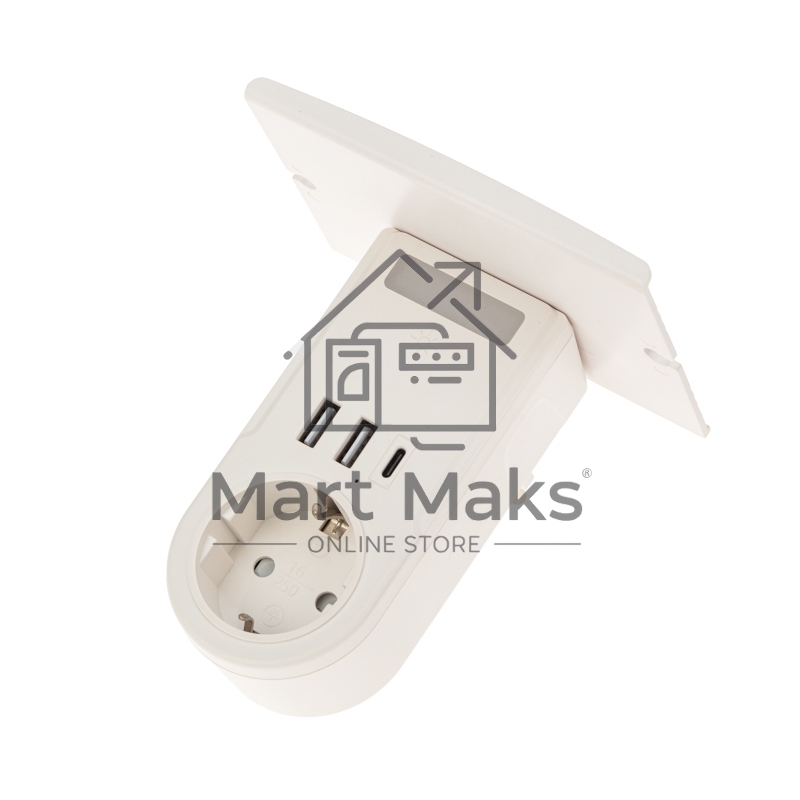 Адаптер USB (2хUSB-A + USB-С) + розетка 220-250В с подсветкой и подставкой для телефона Rexant